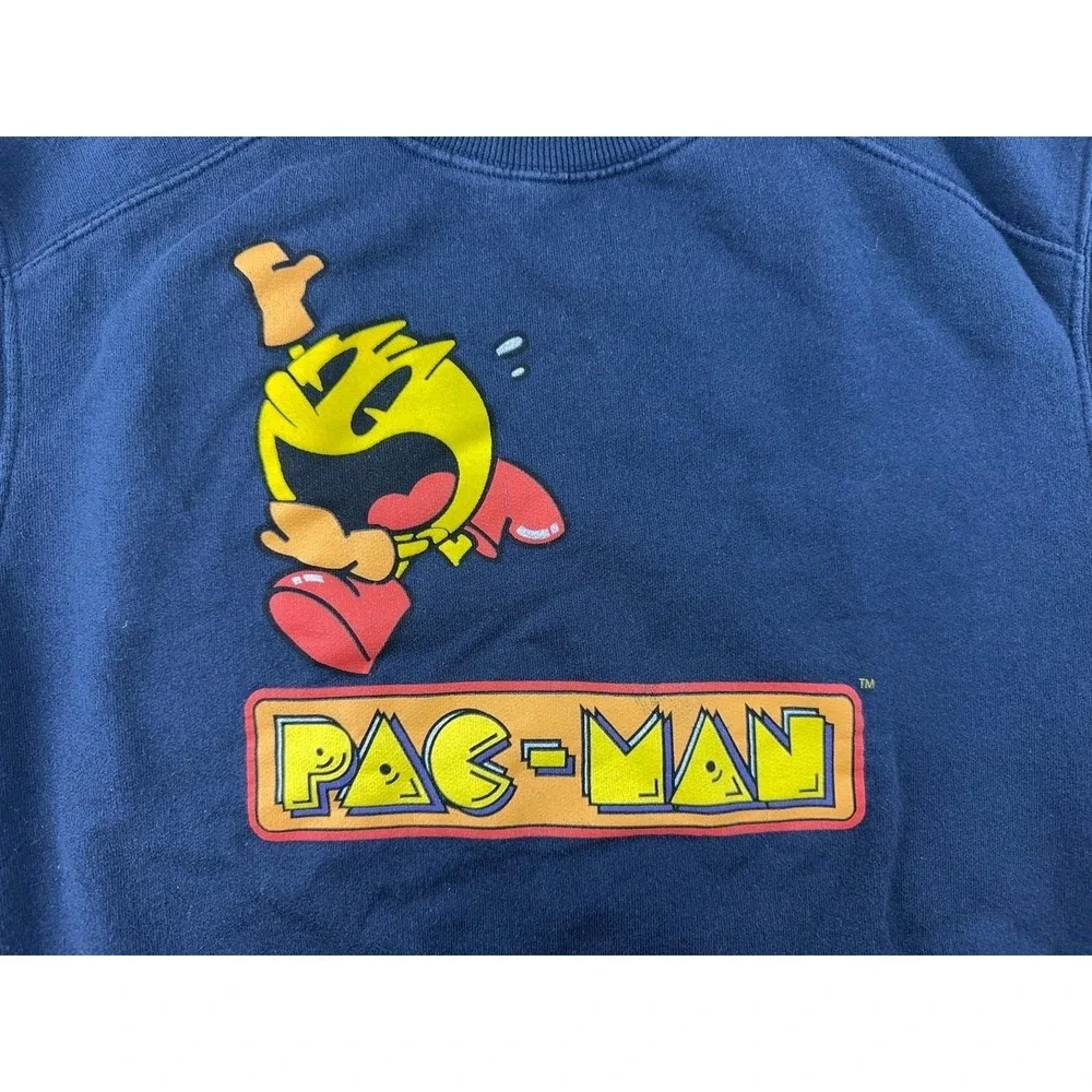 Vintage Zara Pac-Man Sweatshirt Boys 10‎ Blue Regular Graphic Cotton Blend Game